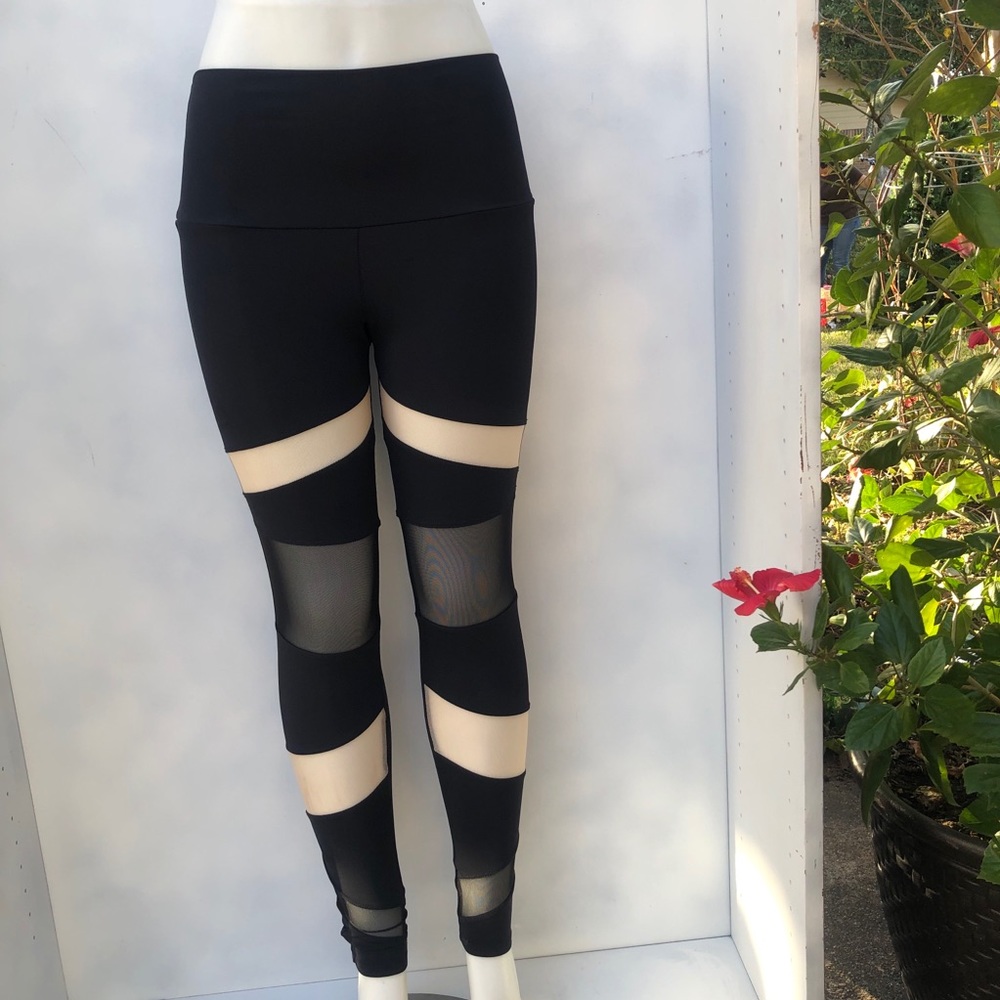 Onzie Black & Beige Mesh High Waisted Leggings S